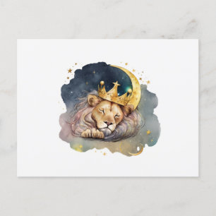 Cute king Lion Sleeping On The Moon Postcard