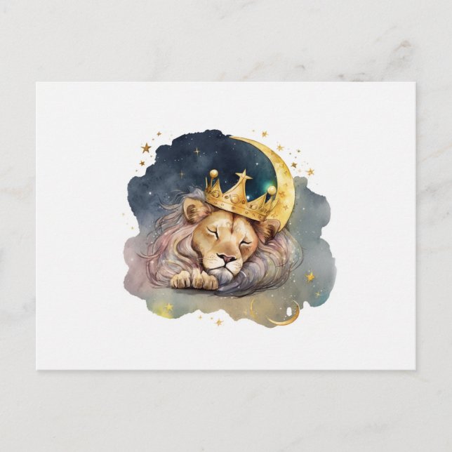 Cute  king Lion Sleeping On The Moon               Postcard (Front)