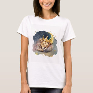 Cute  king Lion Sleeping On The Moon               T-Shirt