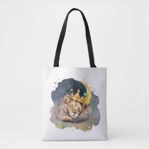 Cute king Lion Sleeping On The Moon Tote Bag