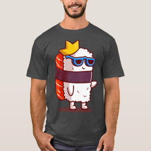 Cute King Salmon Sushi With Glasses Cartoon T-Shirt