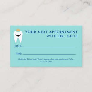 Cute King Tooth Paediatrics Dentist Appointment Card