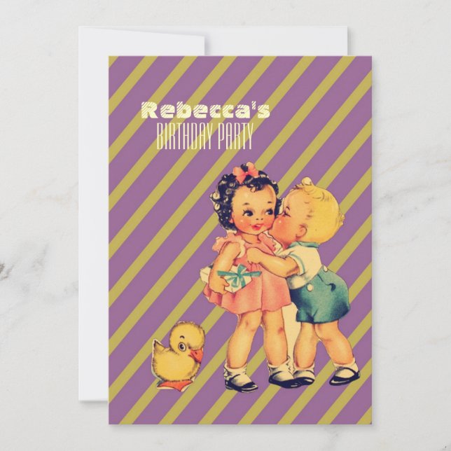 cute kiss kids retro children birthday party invitation (Front)