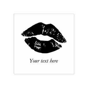 Cute Kiss Lipstick Print Add Your Text Rubber Stamp