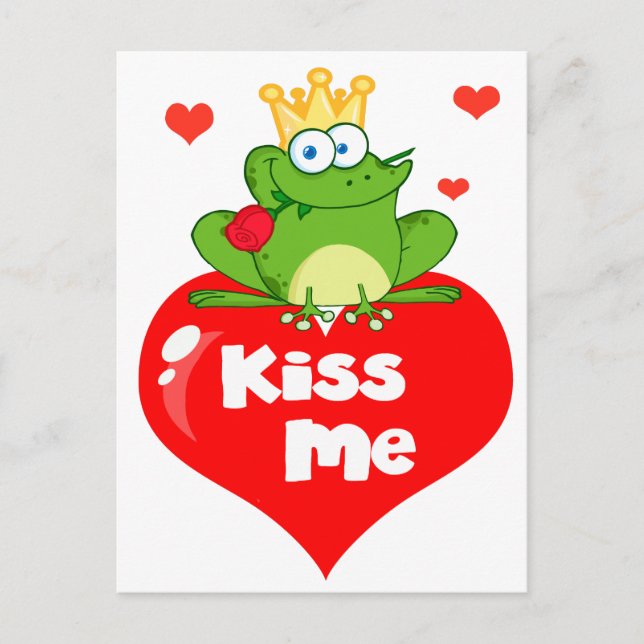 cute kiss me frog prince on heart cartoon postcard (Front)