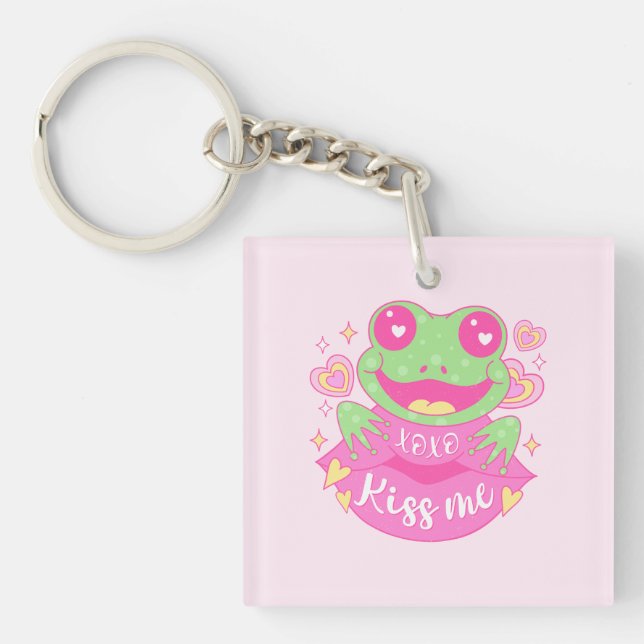 Cute Kiss Me Frog - Xoxo Key Ring (Front)