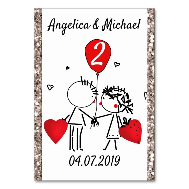 Cute, Kiss, wedding Table Number (Front)