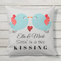 Cute kissing birds personalised valentines cushion