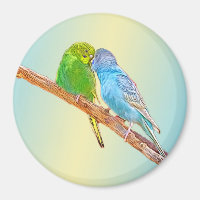 Cute kissing budgies -acrylic on pastel background