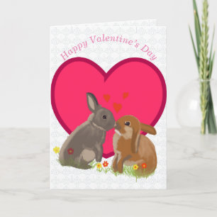 Cute Kissing Bunnies Valentines Holiday Card