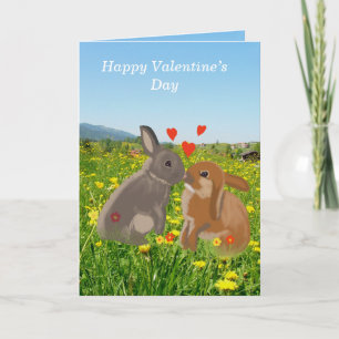 Cute Kissing Bunnies Valentines Holiday Card