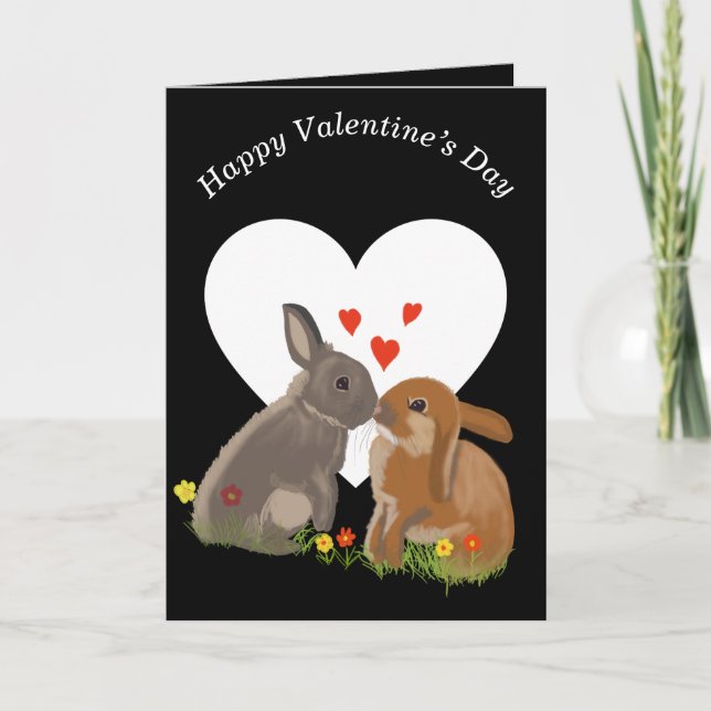 Cute Kissing Bunnies Valentines Holiday Card (Front)
