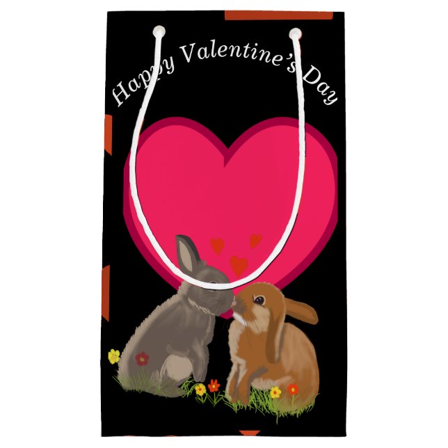 Cute Kissing Bunnies Valentines Small Gift Bag (Front)