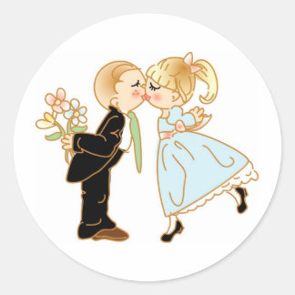 Cute Kissing Couple Classic Round Sticker
