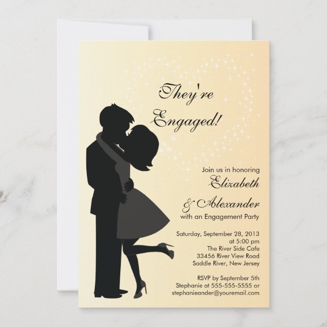 Cute Kissing Couple in Love Engagement Party Invitation (Front)