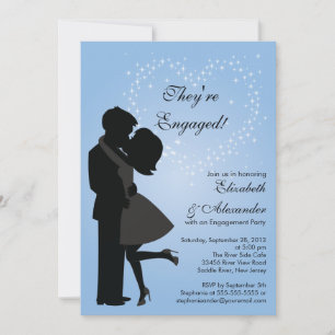Cute Kissing Couple in Love Engagement Party Invitation