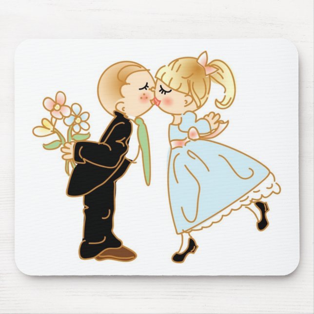 Cute Kissing Couple Mouse Mat (Front)