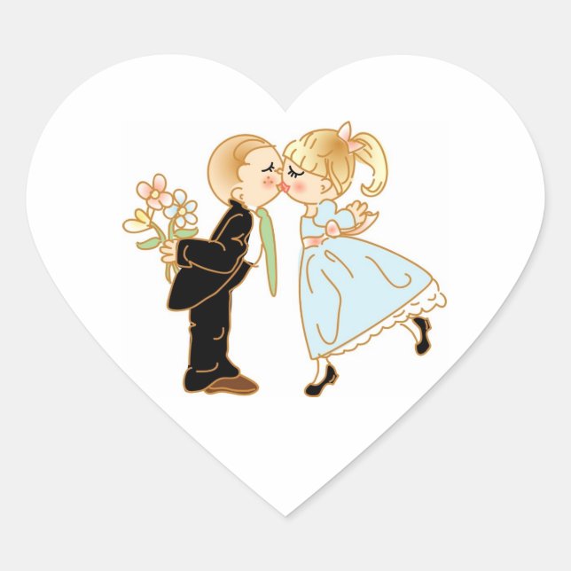 Cute Kissing Couple Wedding Hearts Heart Sticker (Front)
