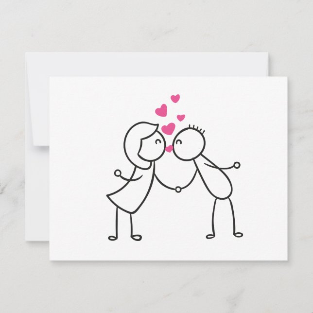 Cute Kissing Couple with Hearts Love Card (Front)