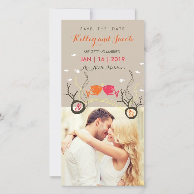 Cute Kissing Fishes And Corals Underwater Photo Save The Date (Front)