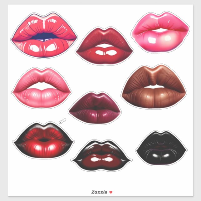Cute Kissing Lips-Pink-Red-Maroon-Brown-Black (Sheet)