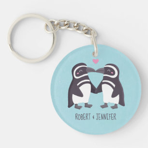 Cute Kissing Penguin Couple in Love Key Ring