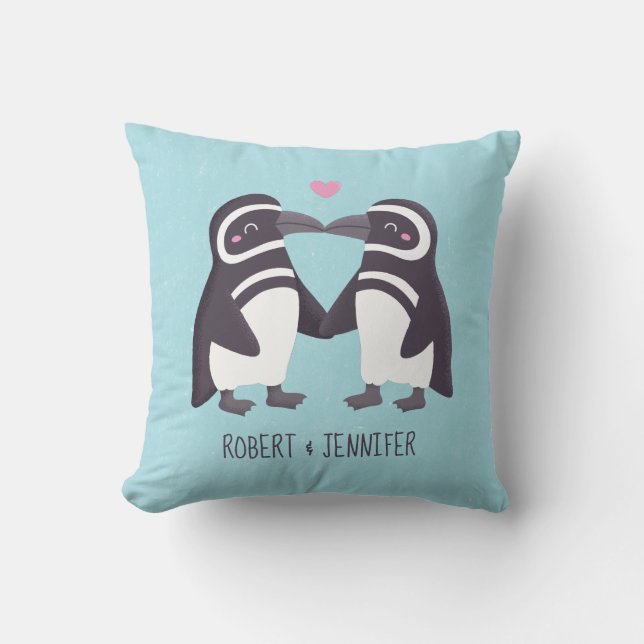 Cute Kissing Penguins, Mate for Life Cushion (Front)