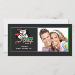 CUTE Kissing Penguins Merry Christmas Photo Card