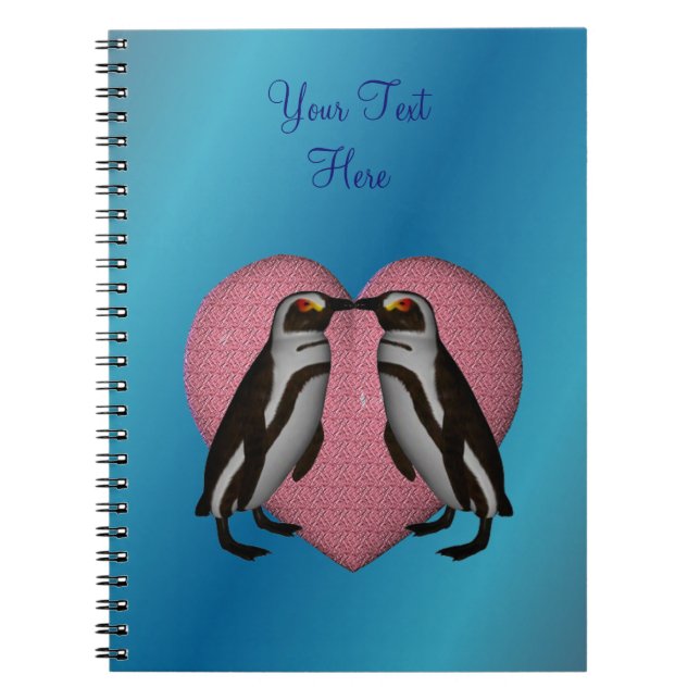 Cute Kissing Penguins Pink Heart Personalised  Notebook (Front)
