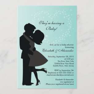 Cute Kissing Pregnant Couple in Love Baby Shower Invitation
