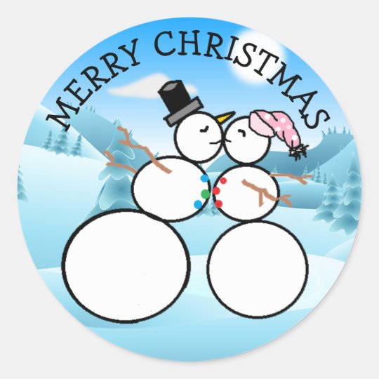 Cute Kissing Snowmen Christmas Stickers