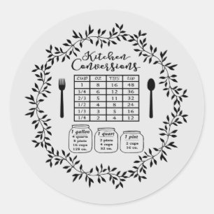 cute kitchen conversion word art classic round sticker