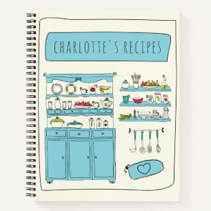 Cute Kitchen Illustration Personalised Recipe Notebook