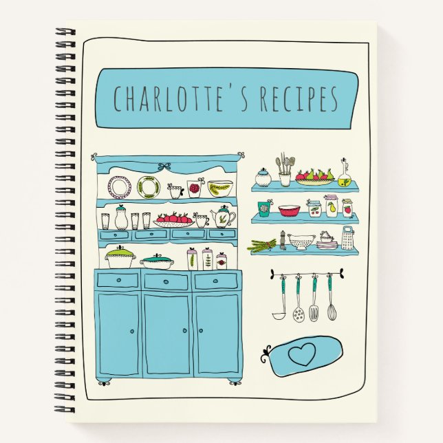 Cute Kitchen Illustration Personalised Recipe Notebook (Front)