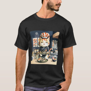 Cute Kitchen Kitty Japanese Restaurant Funny Sushi T-Shirt