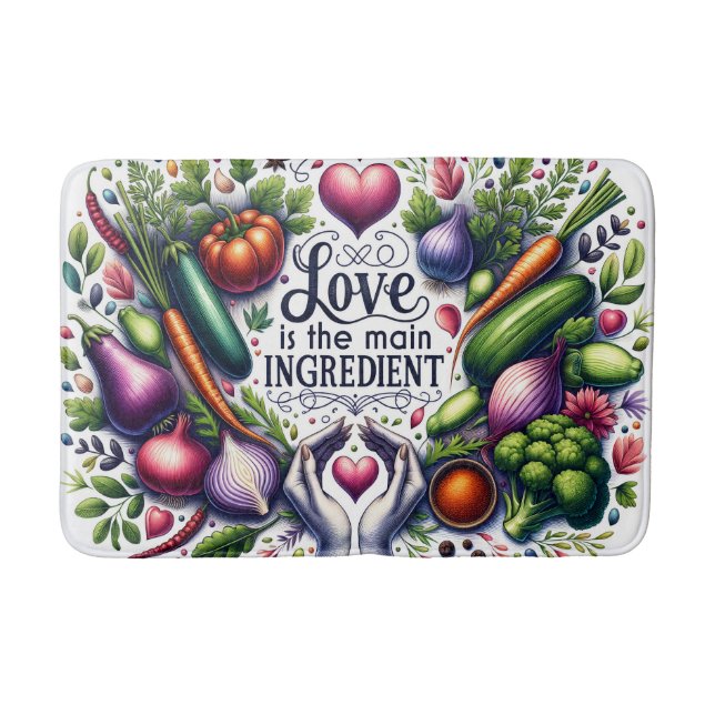 Cute kitchen love word art bath mat (Front)