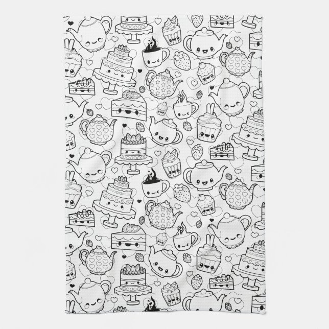 Cute Kitchen Pattern Tea Towel (Vertical)