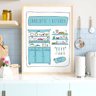 Cute Kitchen Playful Drawing Personalised Name Poster