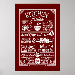 cute kitchen rules word art poster