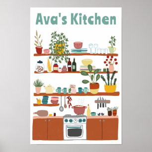 Cute Kitchen Shelves CUSTOM NAME Illustration Art  Poster