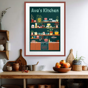 Cute Kitchen Shelves CUSTOM NAME Illustration Art Poster
