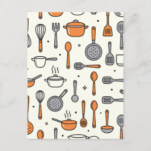 Cute Kitchen Tools Pattern Postcard