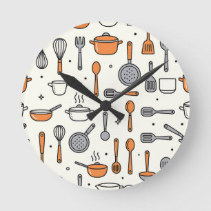 Cute Kitchen Tools Pattern Round Clock
