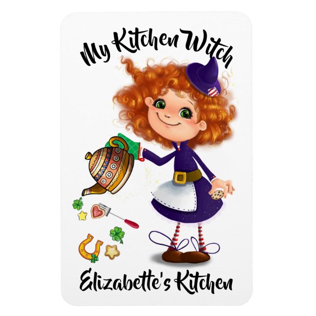 Cute Kitchen Witch / Cottage Witch Magnet (Vertical)