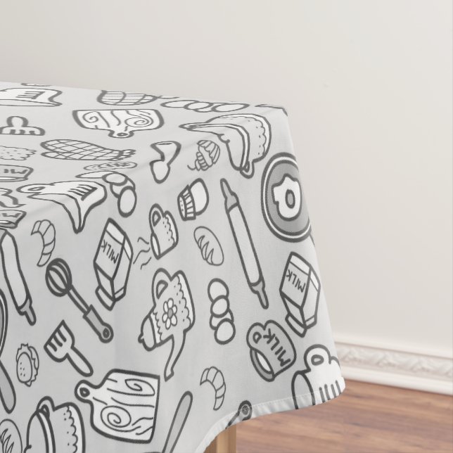 Cute Kitchenware Black White Tablecloth (In Situ)