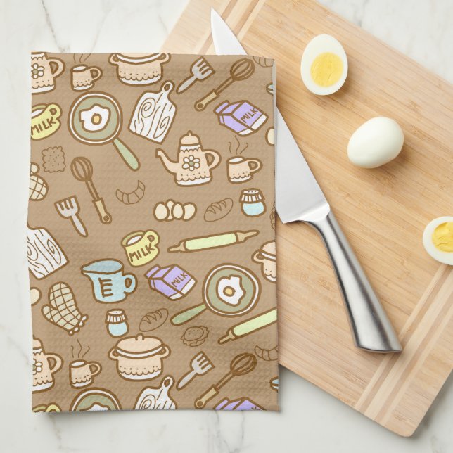 Cute Kitchenware Brown  Tea Towel (Quarter Fold)