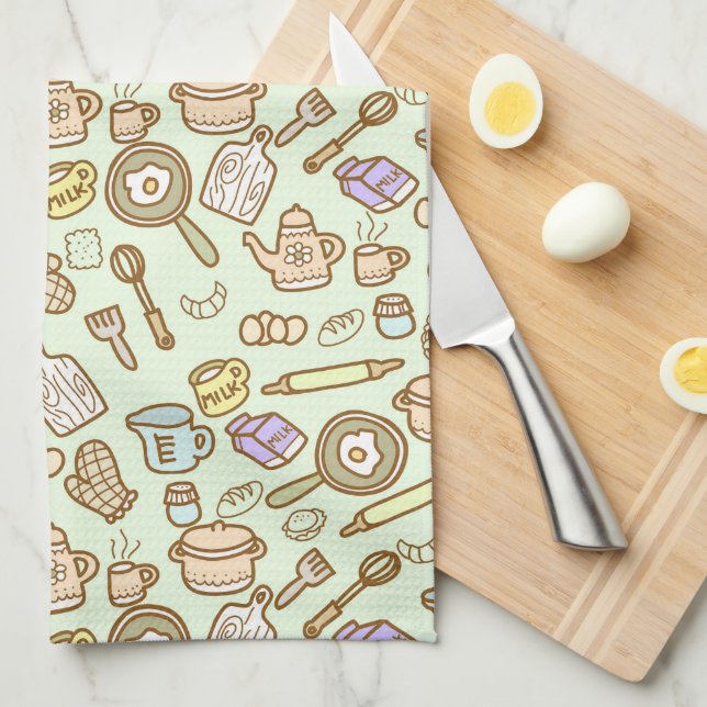 Cute Kitchenware Green  Tea Towel (Quarter Fold)