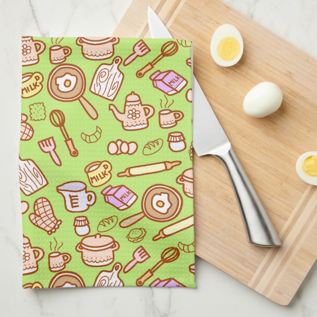 Cute Kitchenware Green  Tea Towel (Quarter Fold)