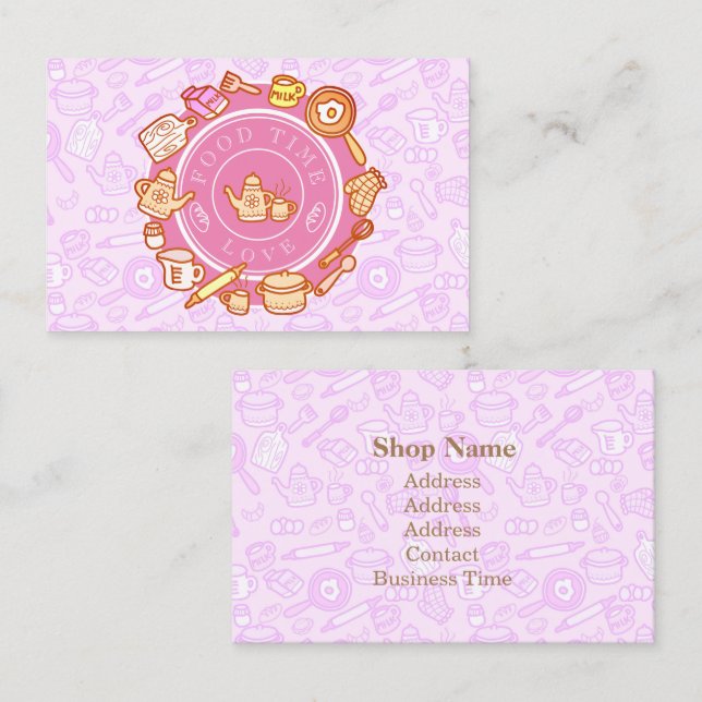 Cute Kitchenware Pink Business Card (Front/Back)