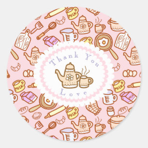 Cute Kitchenware Pink Classic Round Sticker
